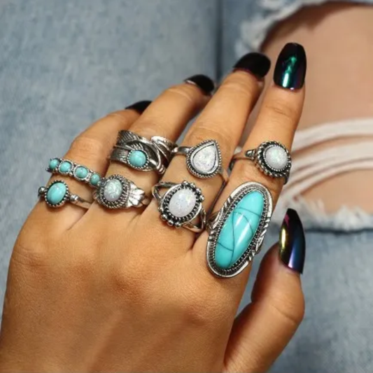 Texas Heart Turquoise Ring Set