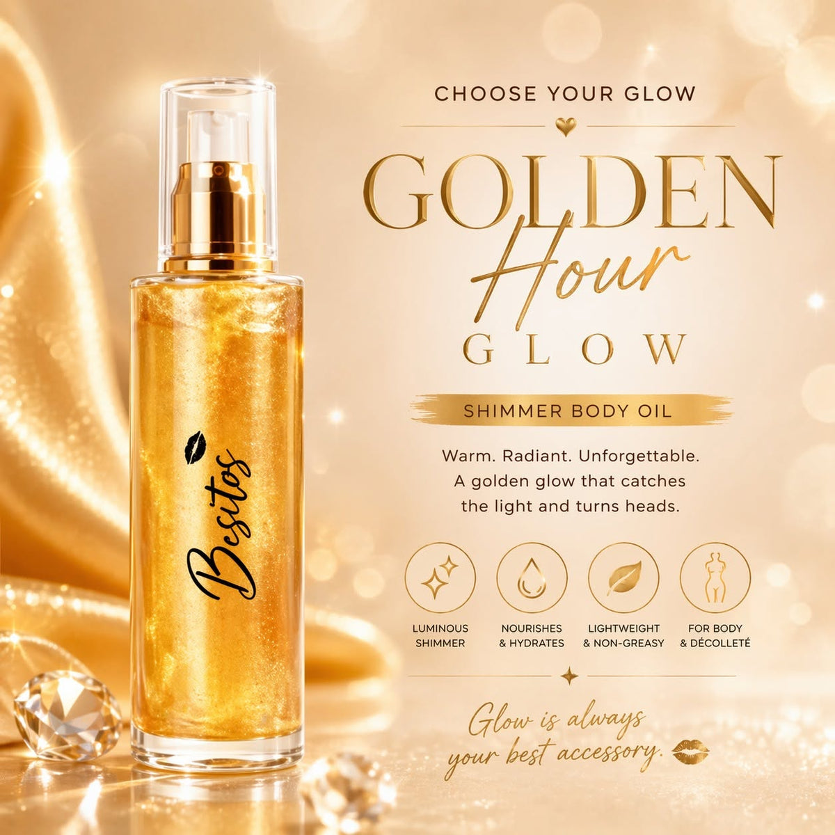 Besitos Beauty Shimmer Body Oil | Radiant Glow Collection