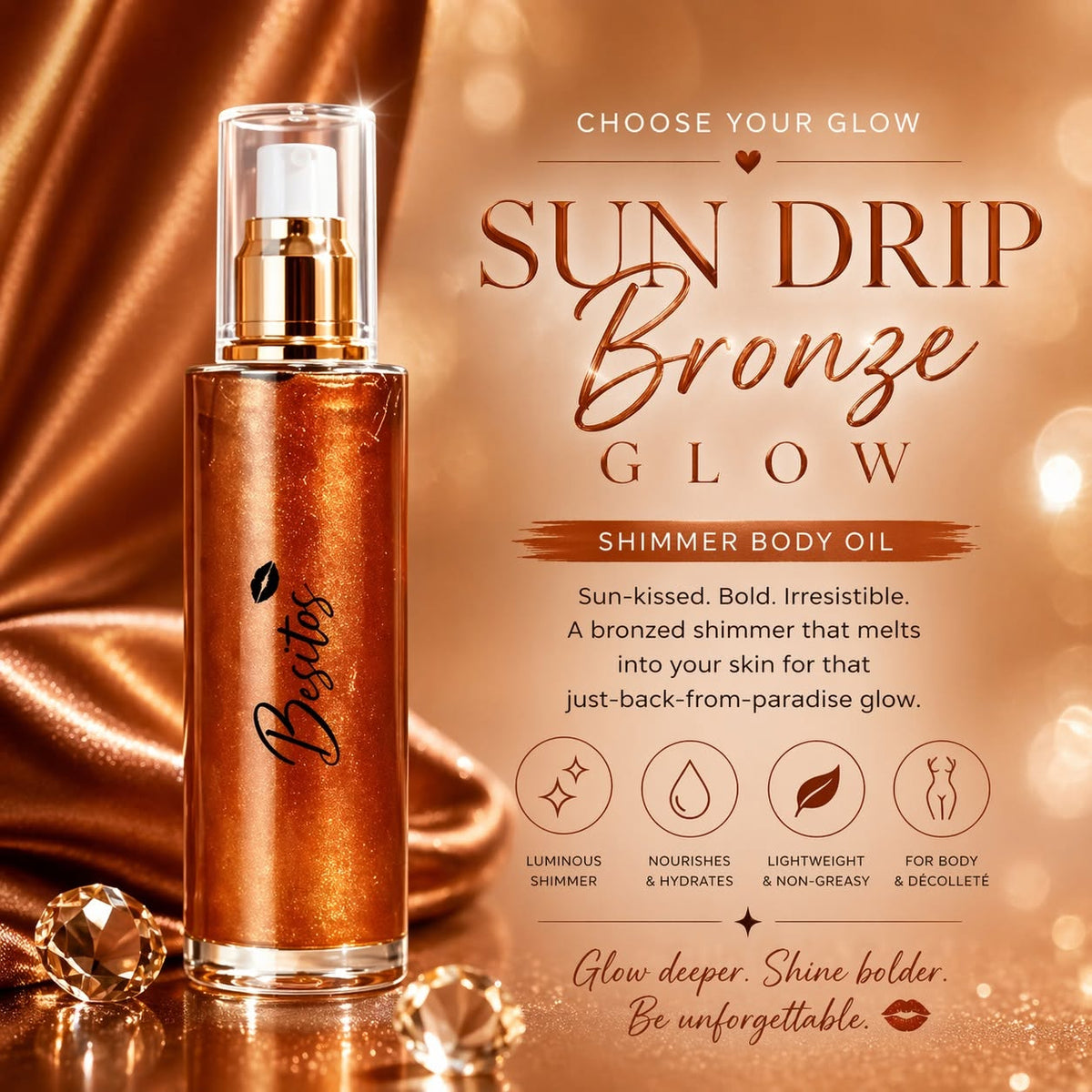 Besitos Beauty Shimmer Body Oil | Radiant Glow Collection