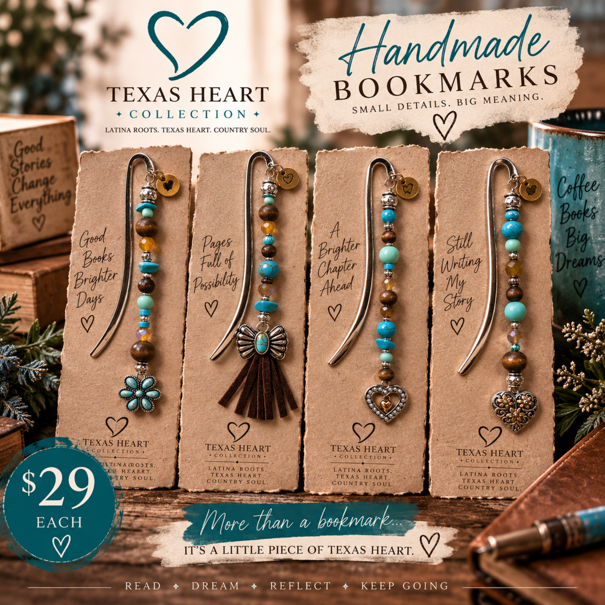 Texas Heart Beaded Bookmark