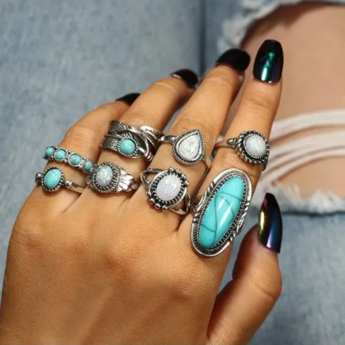 Texas Heart Turquoise Ring Set