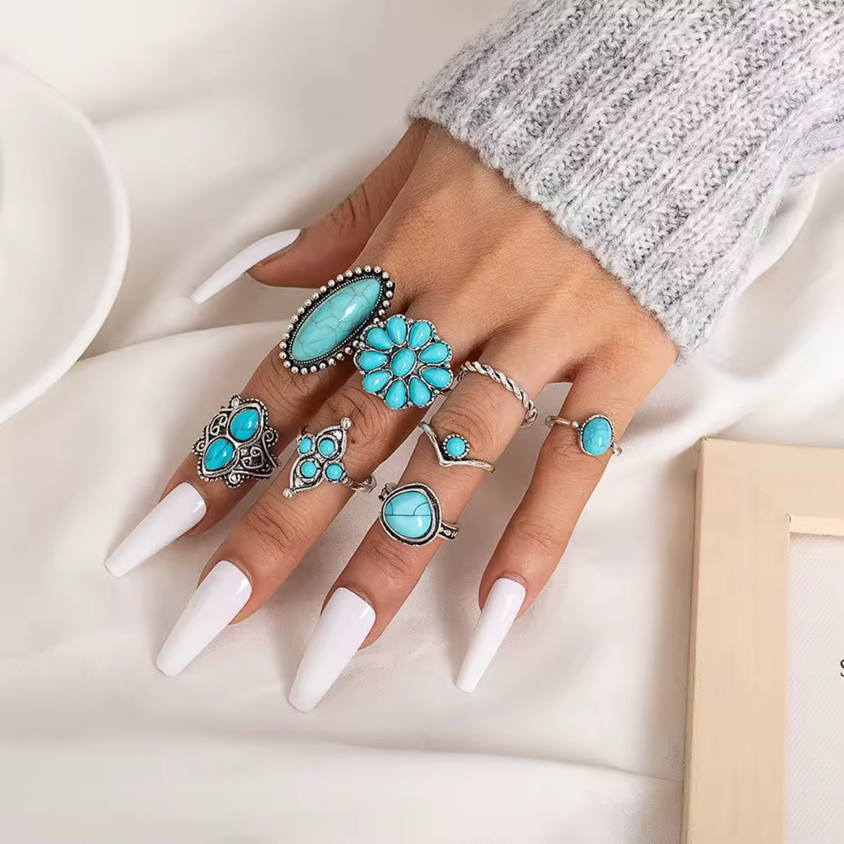 Texas Heart Turquoise Ring Set