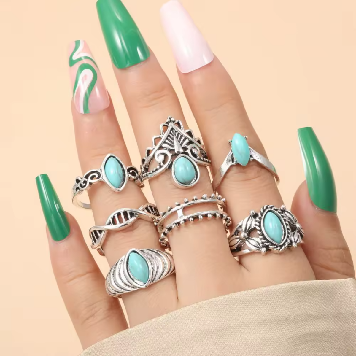 Texas Heart Turquoise Ring Set