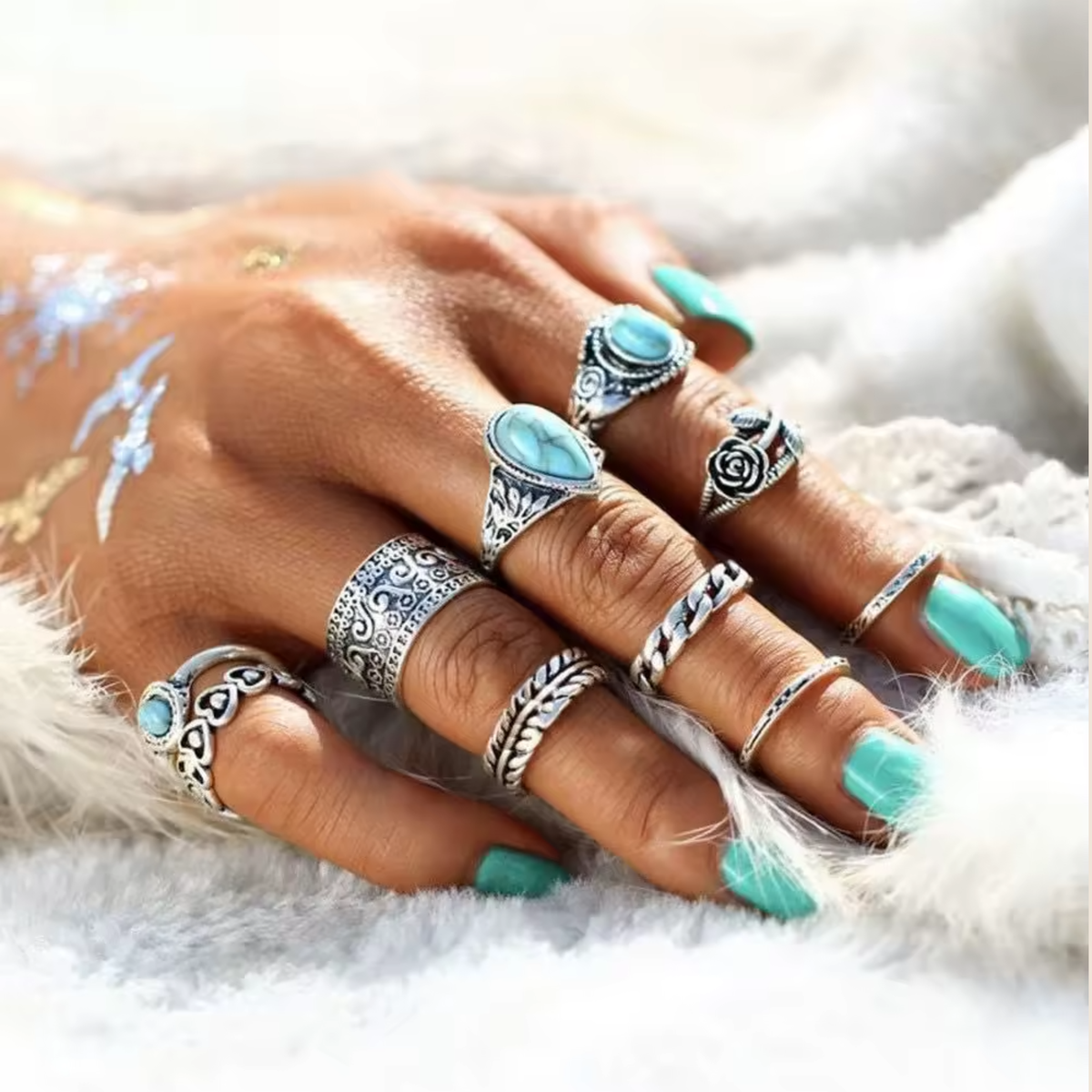 Texas Heart Turquoise Ring Set