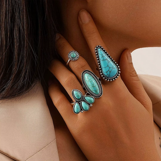 Texas Heart Turquoise Ring Set